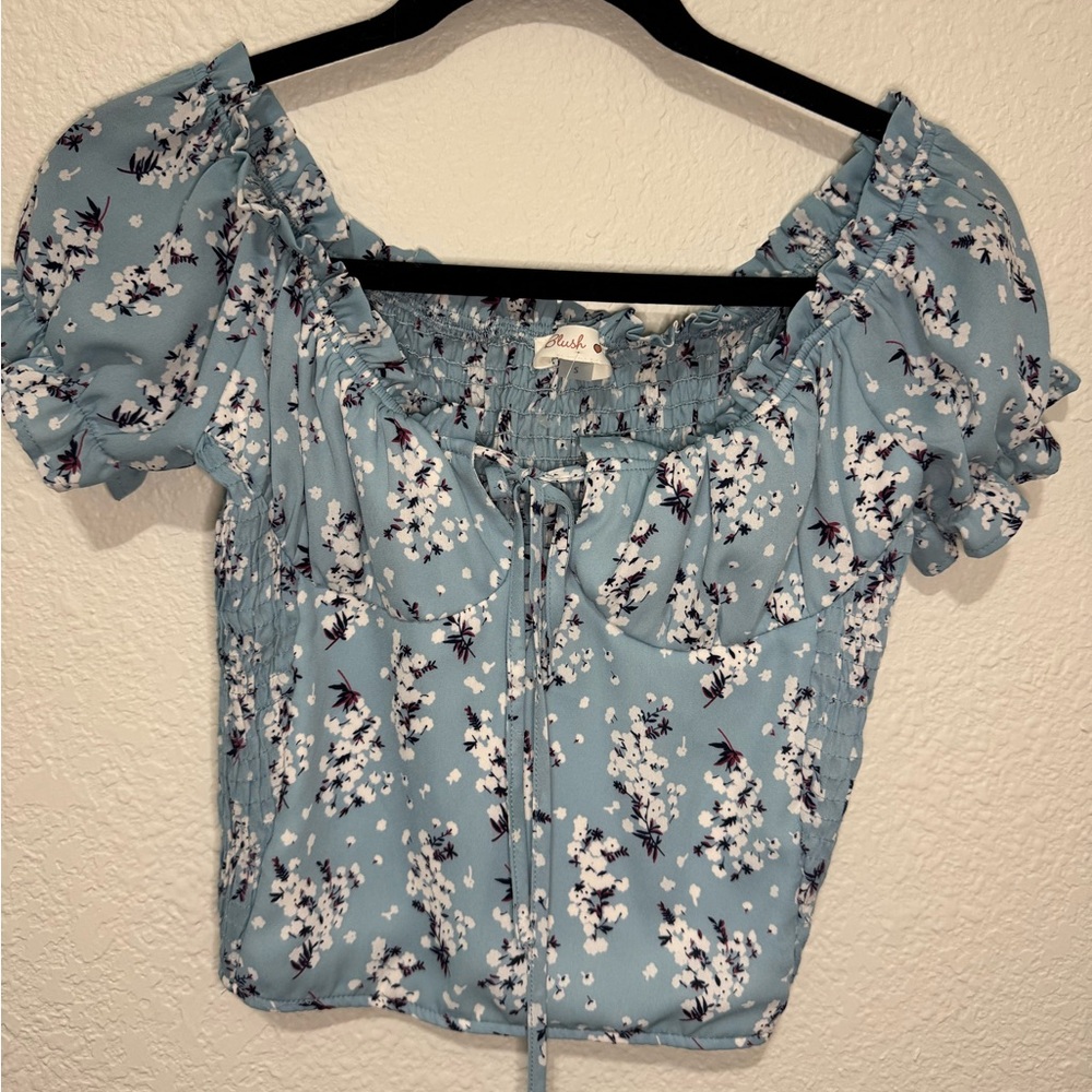 Blush Sky Blue Floral Blouse